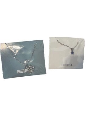 Ocean Fashion EFFY Silver tone 18” Necklaces Blue Stone & Ship’s Wheel Pendants.